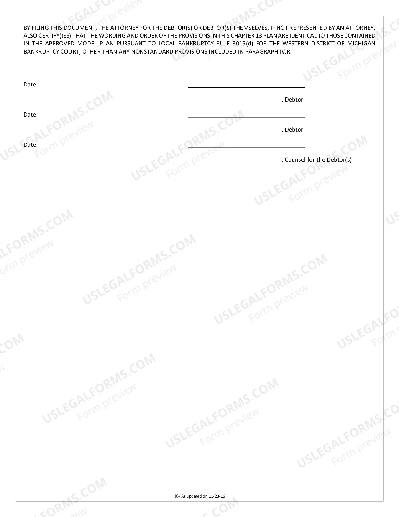 Preview Chapter 13 Plan (Model Plan)