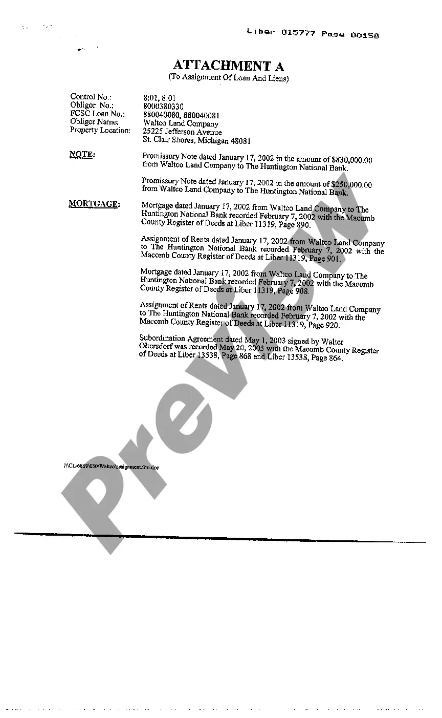 Preview Assignment of Loan And Liens