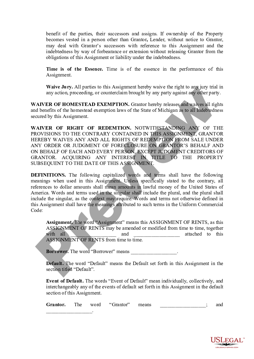 assignment of rents mortgage definition