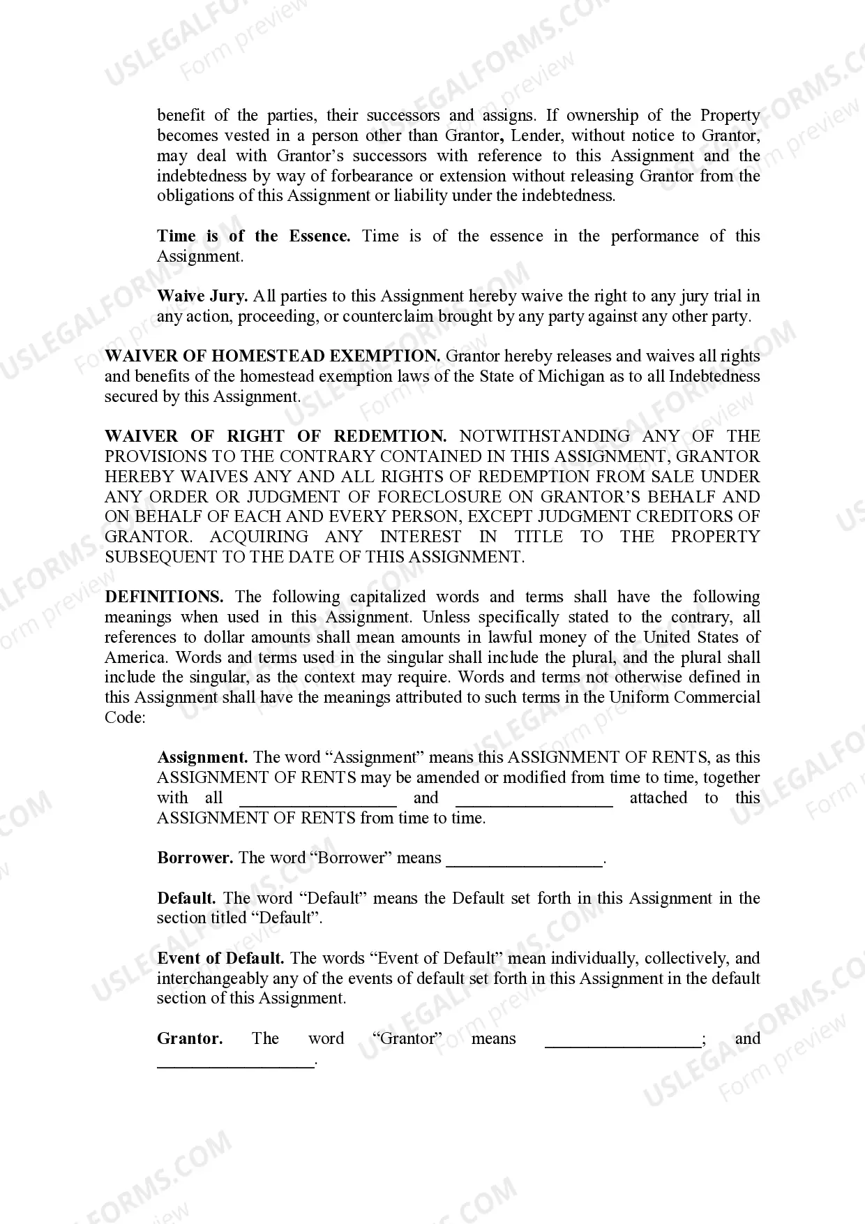 Preview Assignment of Rents