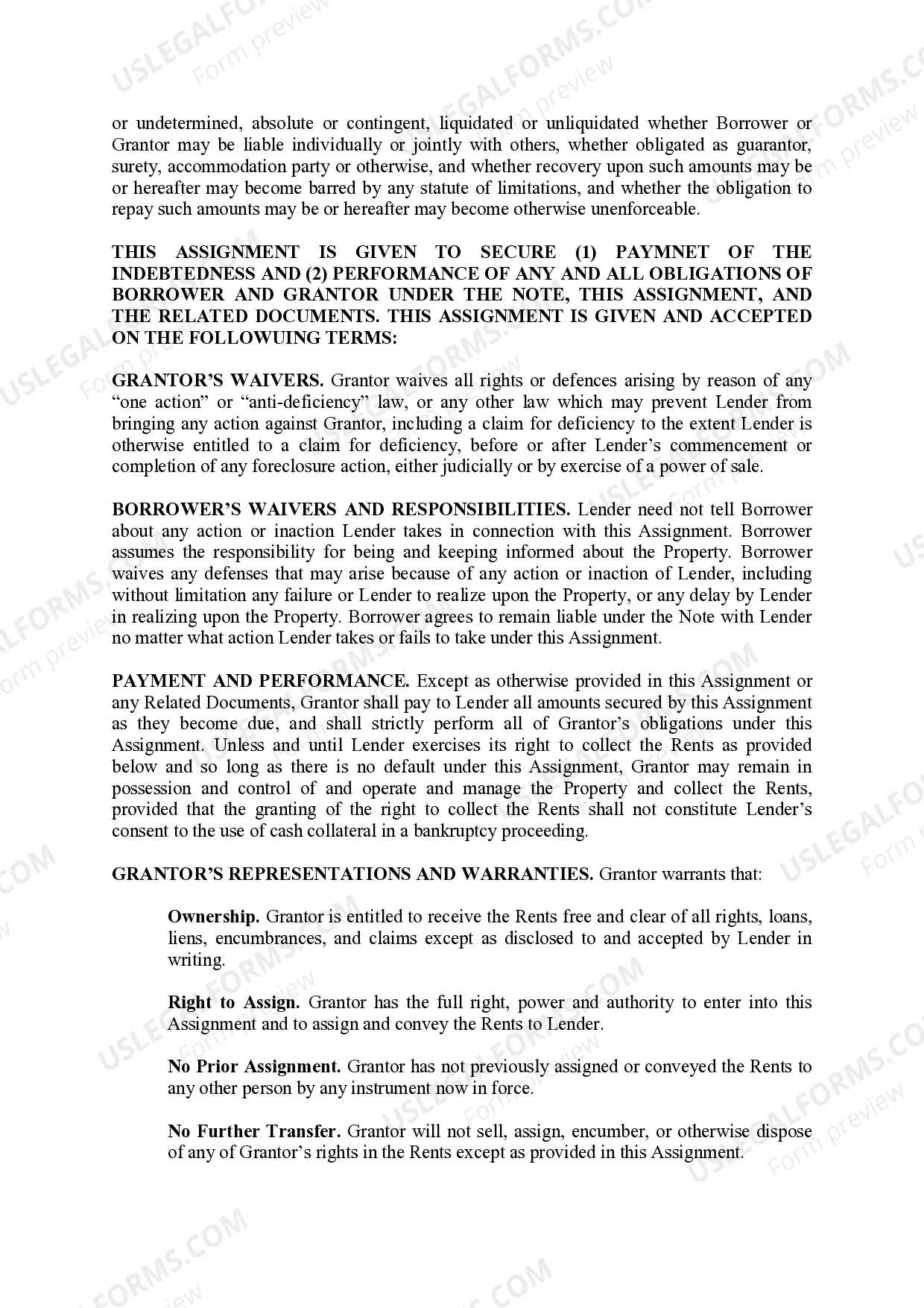 Preview Assignment of Rents