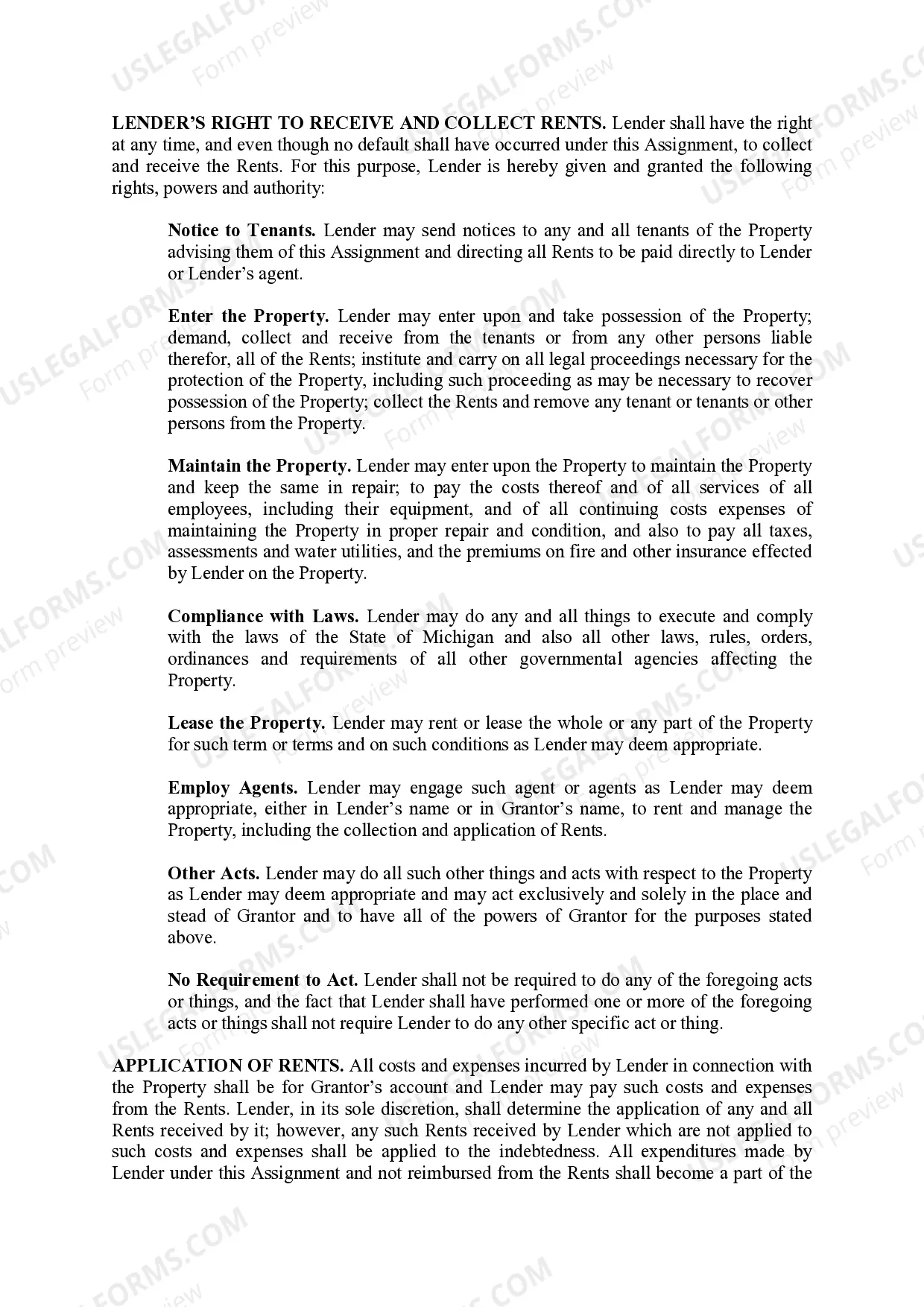 Preview Assignment of Rents