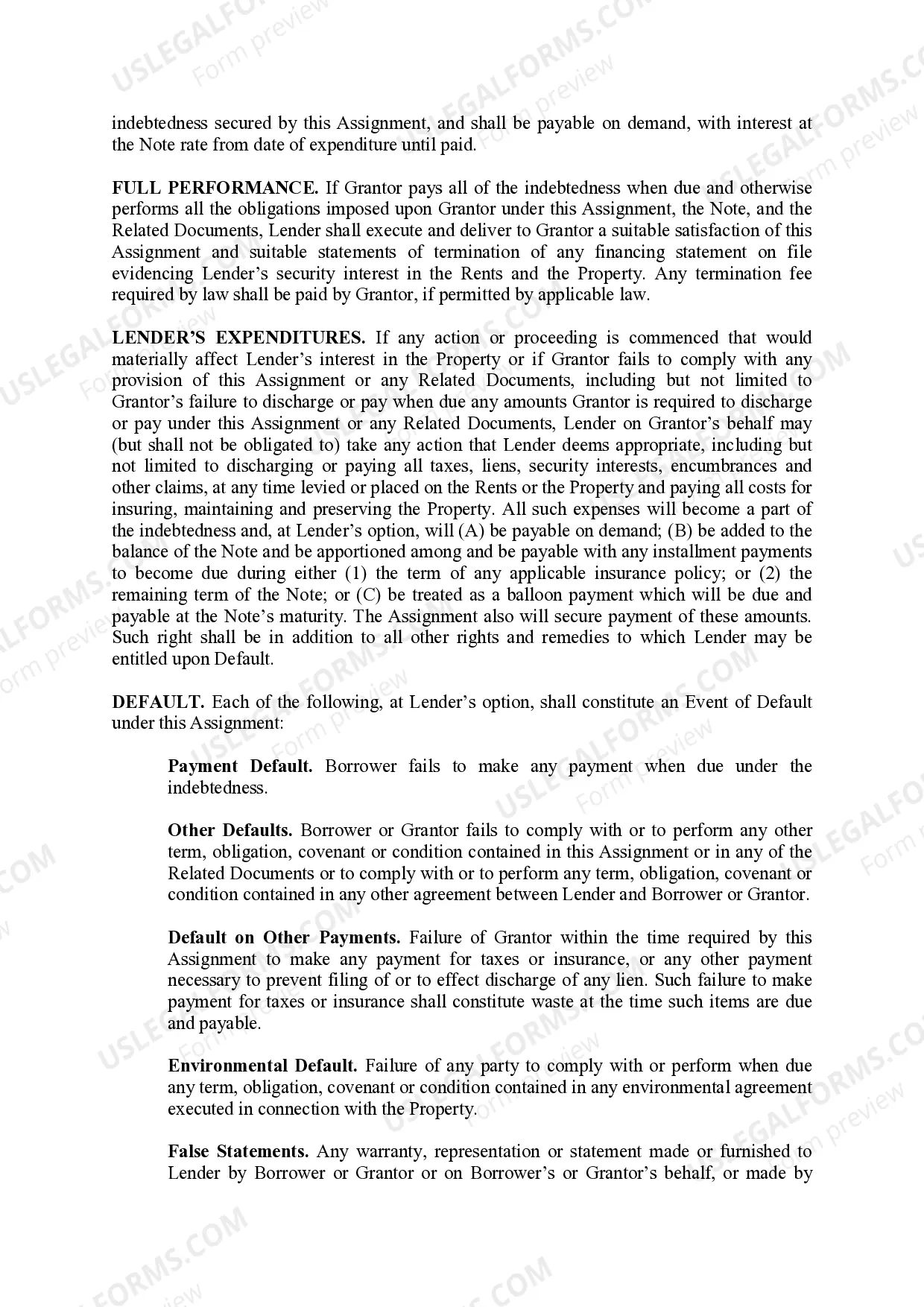 Preview Assignment of Rents