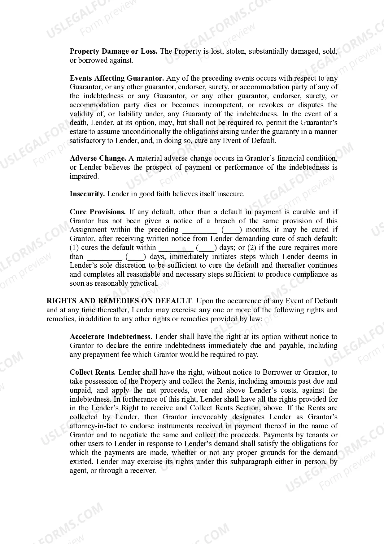 Preview Assignment of Rents