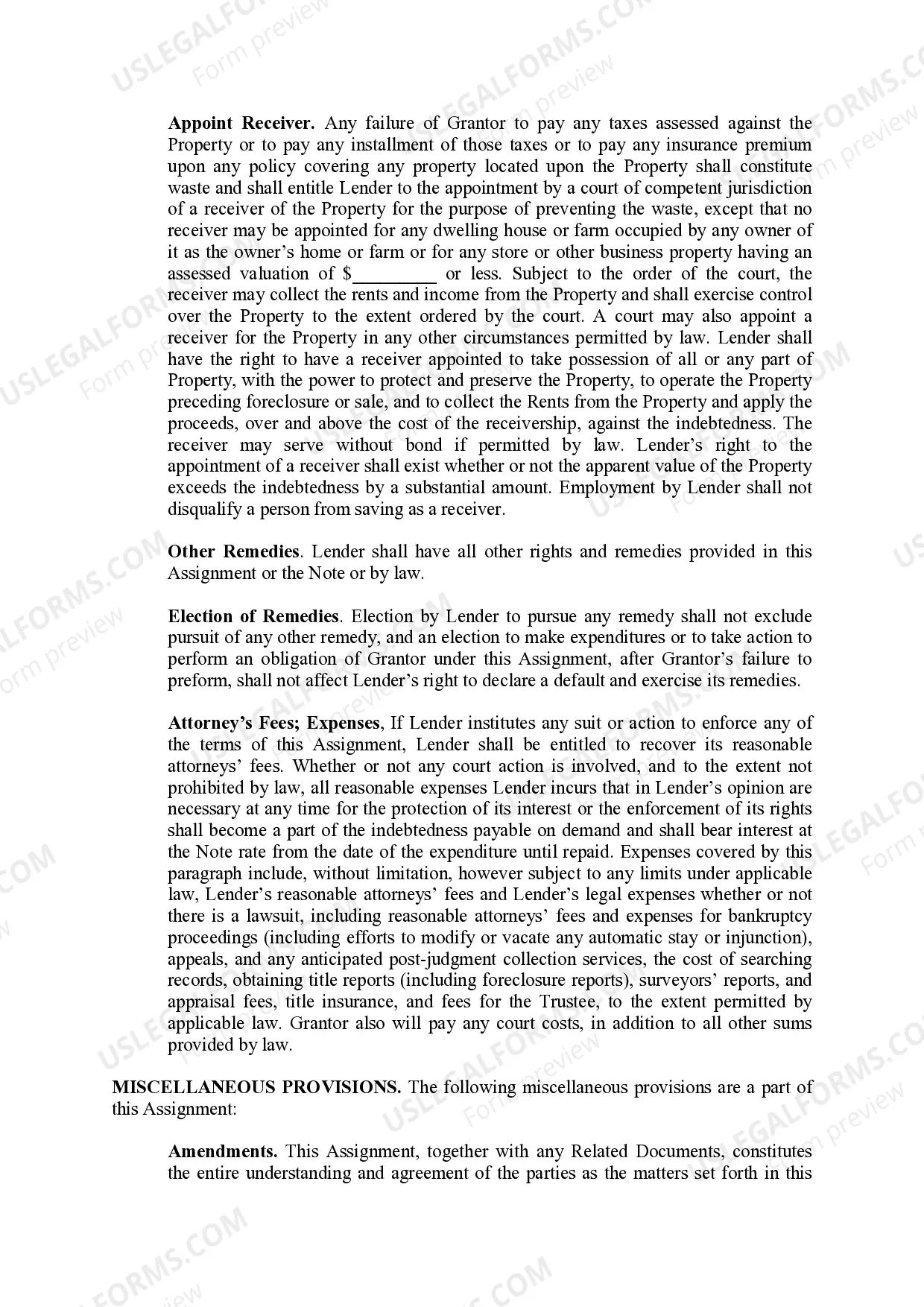 Preview Assignment of Rents