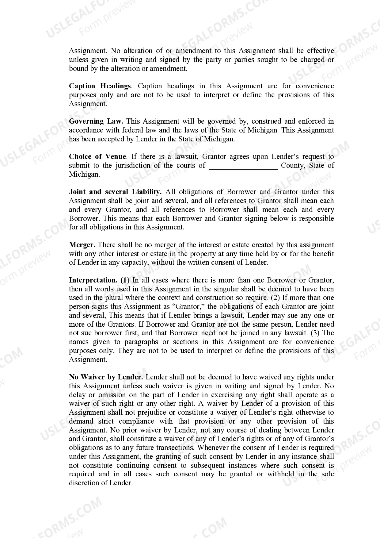 Preview Assignment of Rents