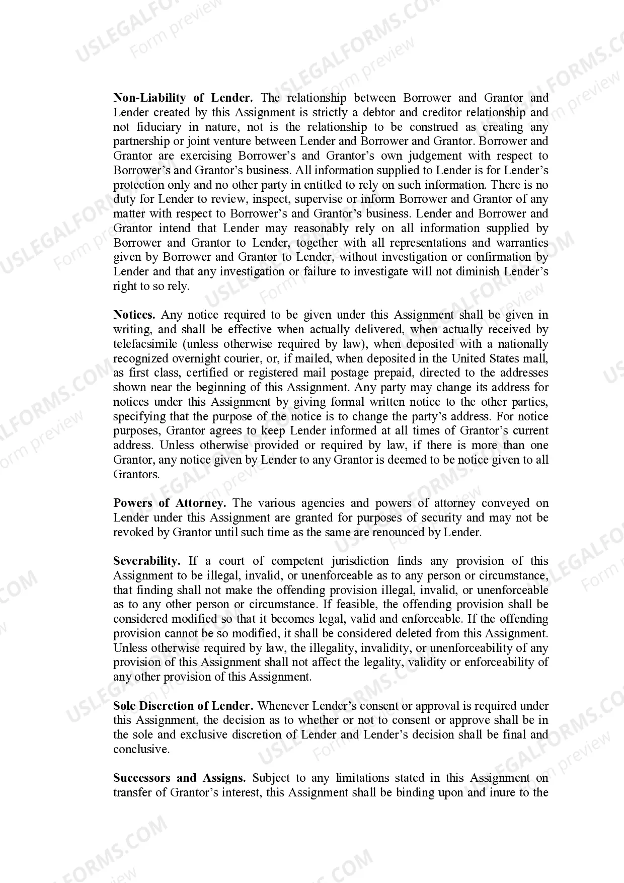 Preview Assignment of Rents