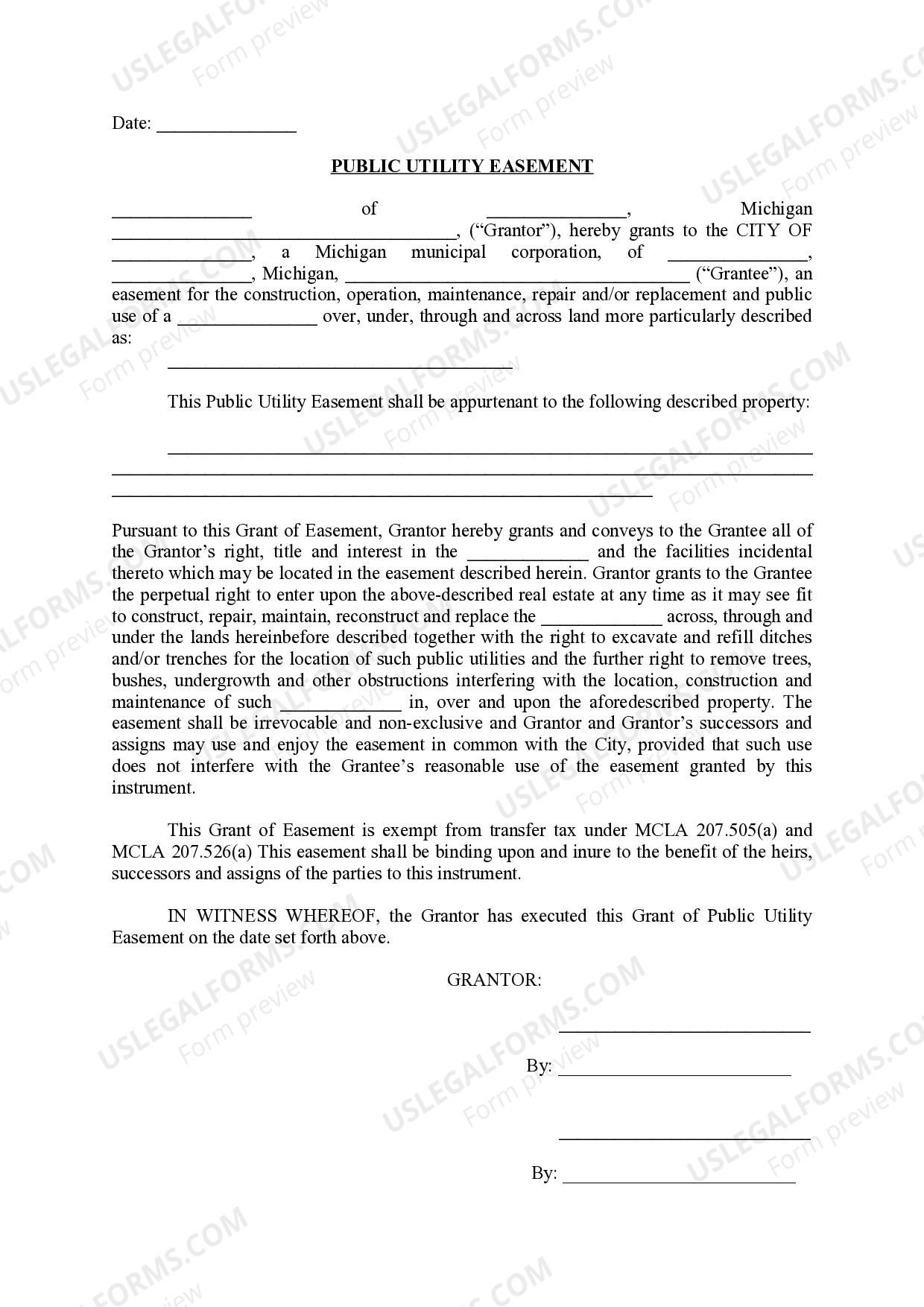 Ann Arbor Michigan Public Utility Easement US Legal Forms
