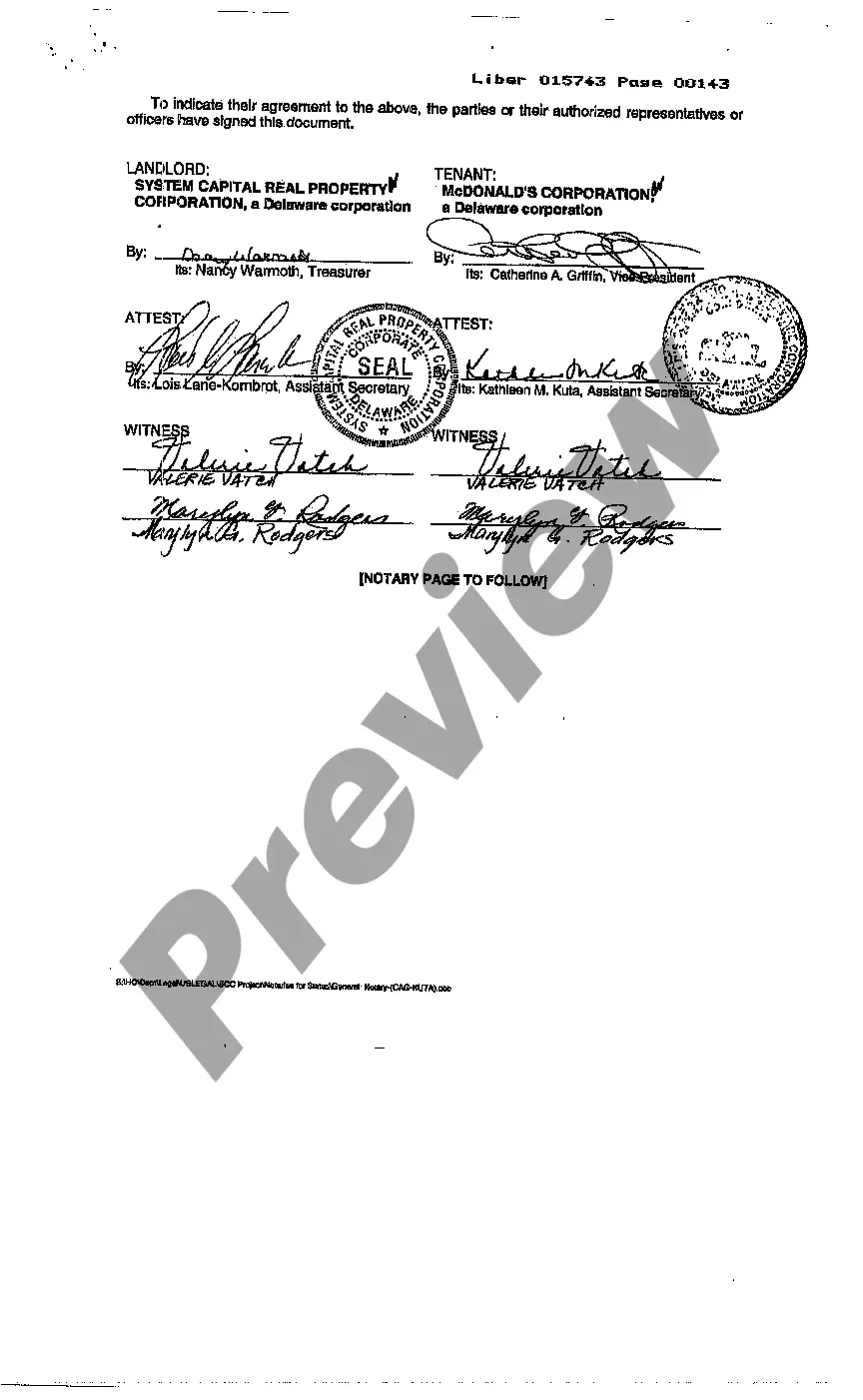 Preview Memorandum of Amended and Restated Lease