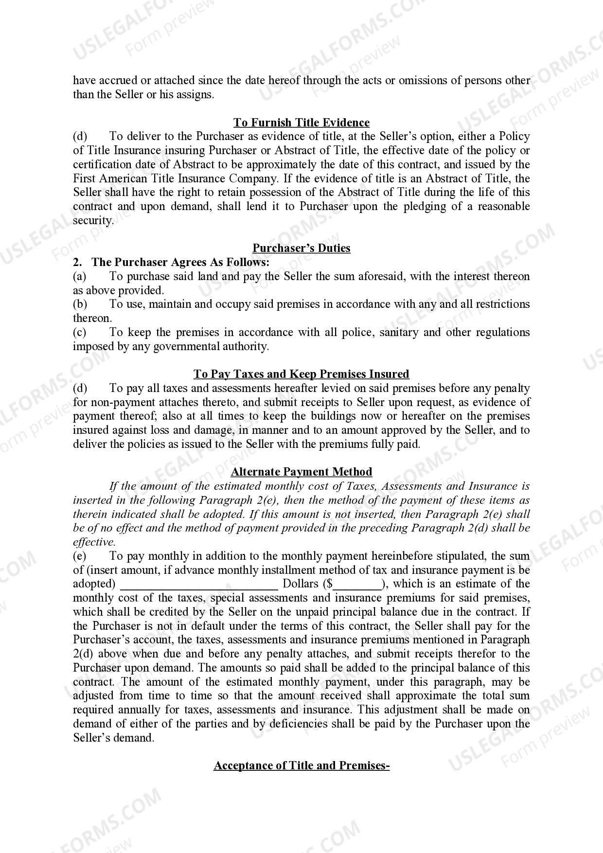 Michigan Land Contract Template With Word Bank US Legal Forms