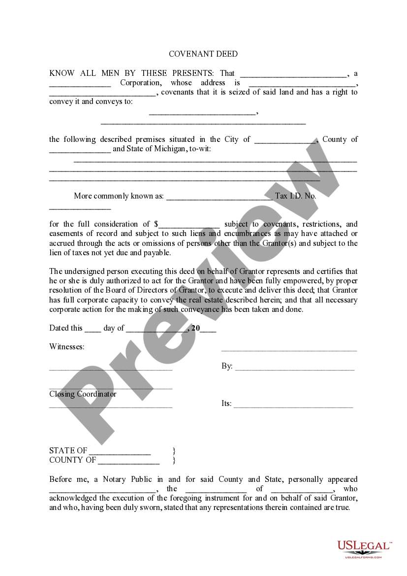 Oakland Michigan Covenant Deed Michigan Covenant Deed Form US Legal