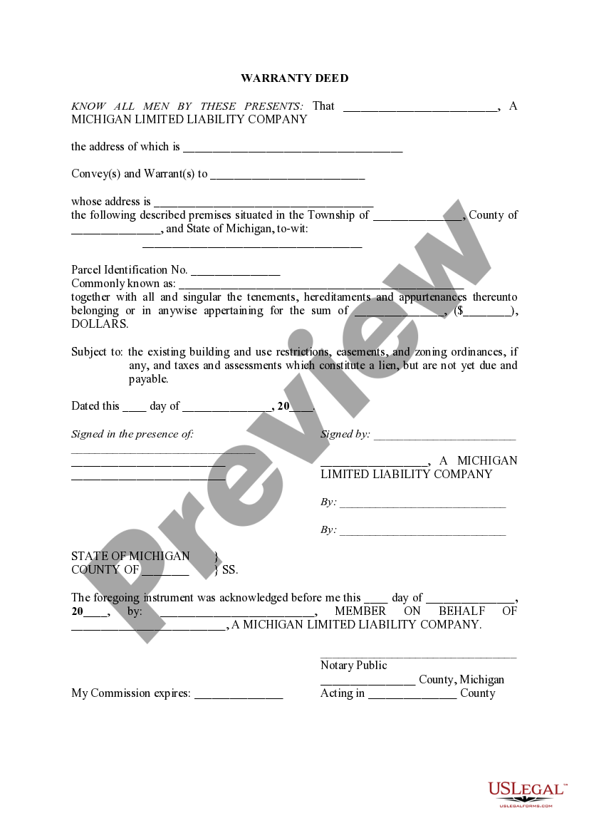 Michigan Warranty Deed US Legal Forms