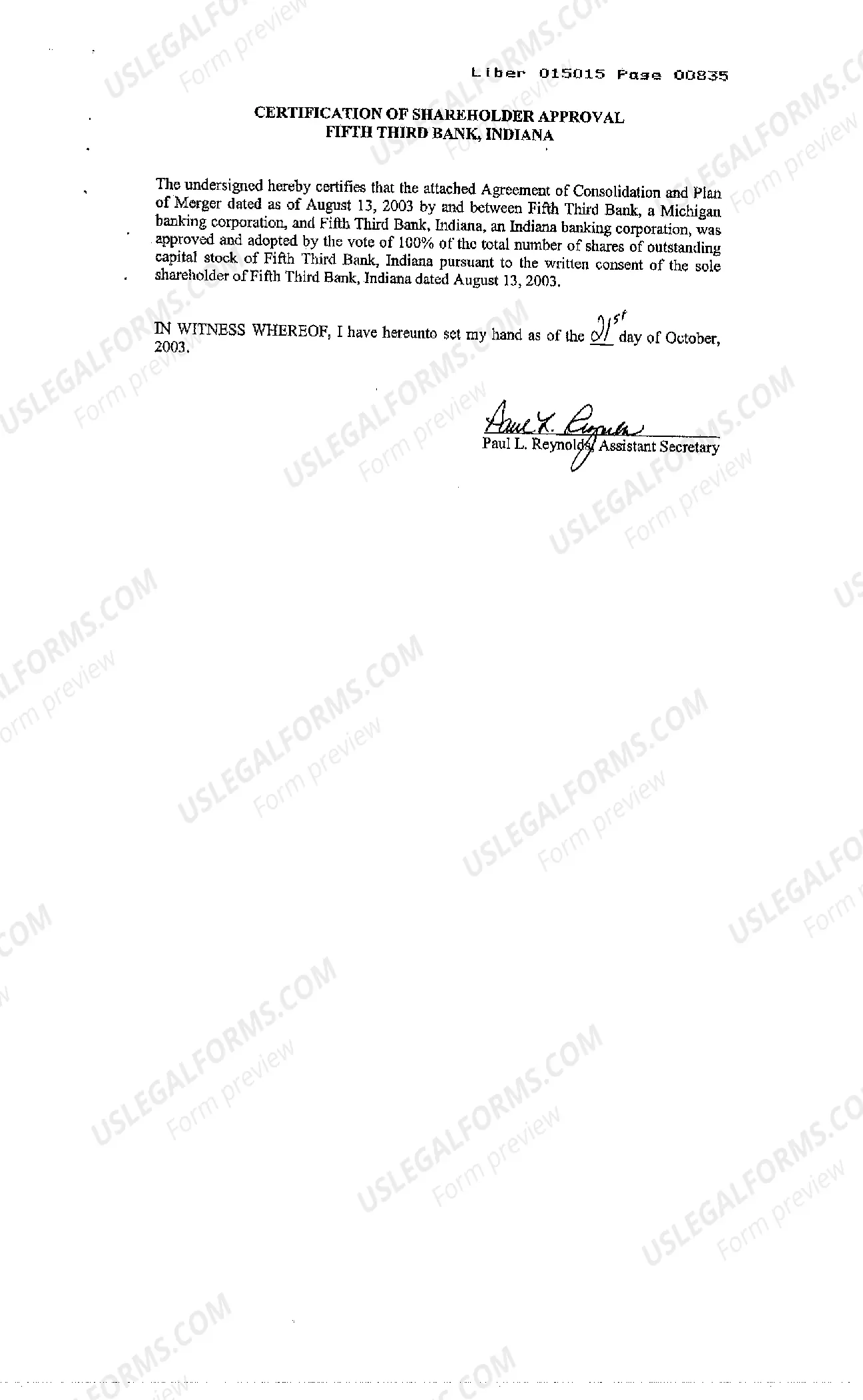 Preview Agreement and Plan of Merger and Consolidation regarding banks