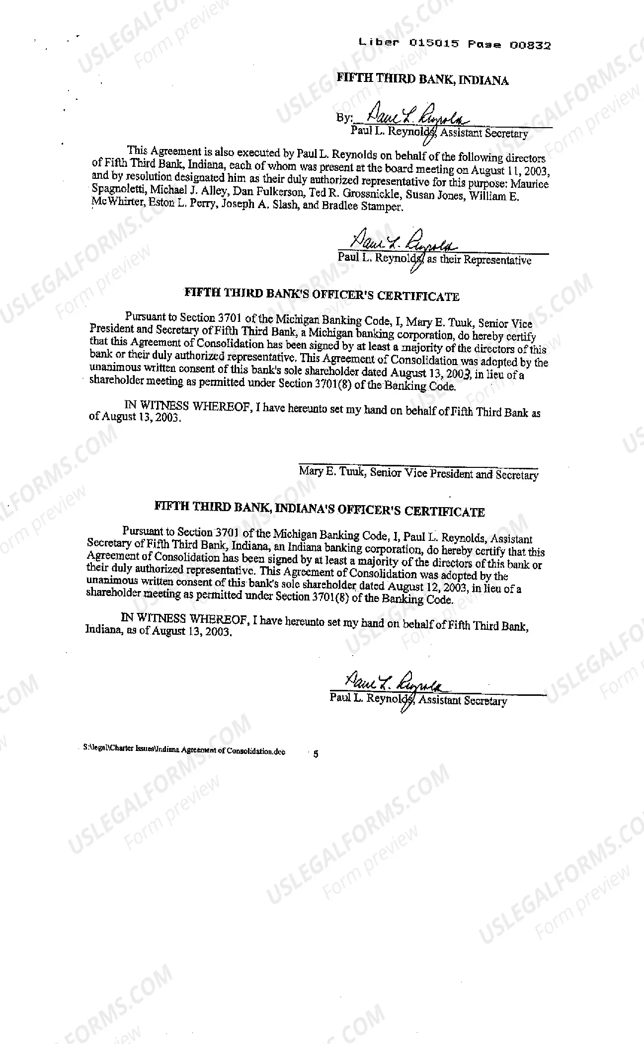 Preview Agreement and Plan of Merger and Consolidation regarding banks