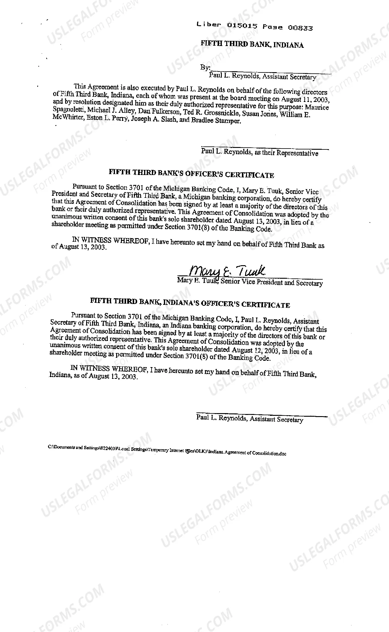 Preview Agreement and Plan of Merger and Consolidation regarding banks