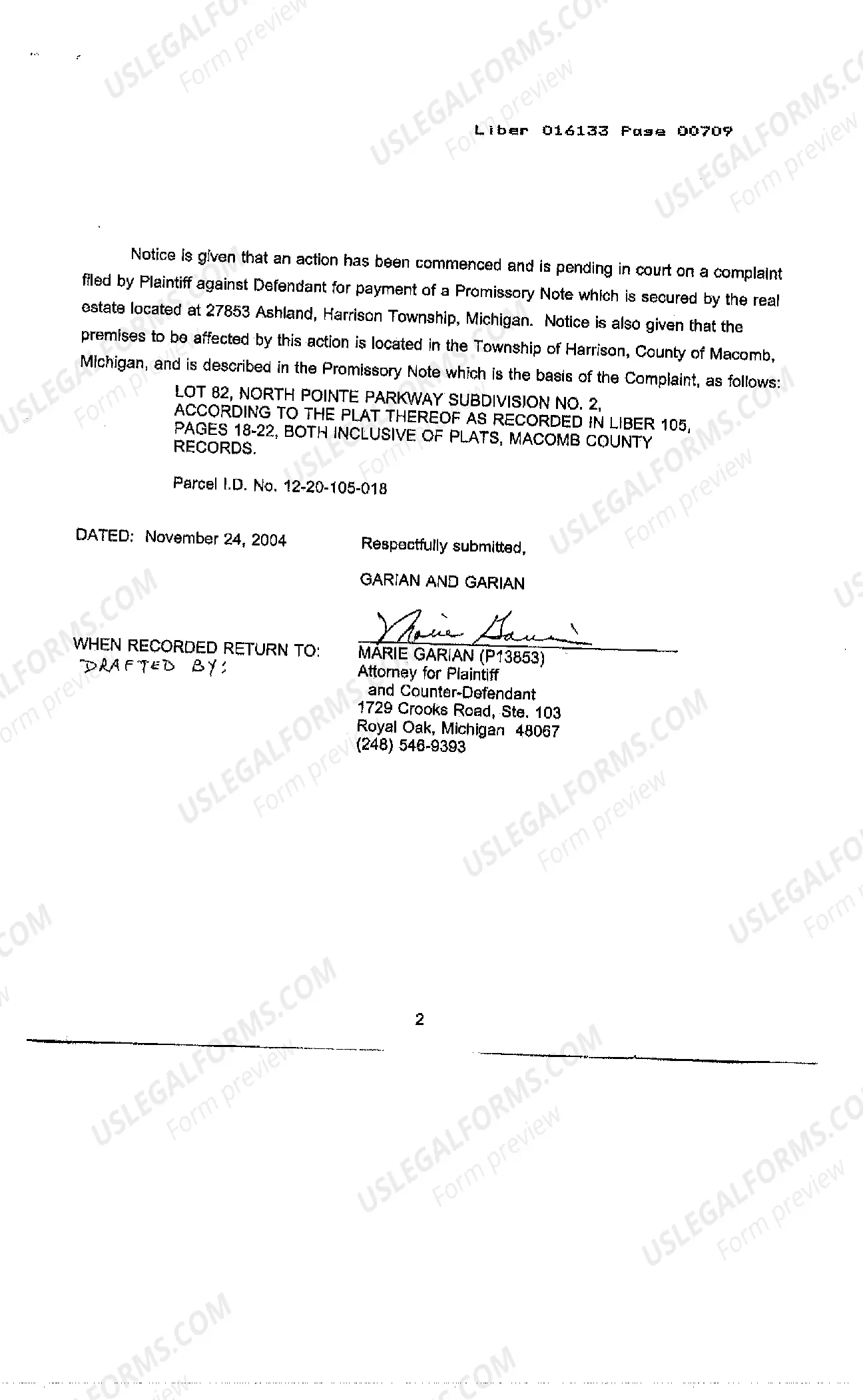 Preview Notice of Lis Pendens regarding Nonpayment of Promissory Note Action