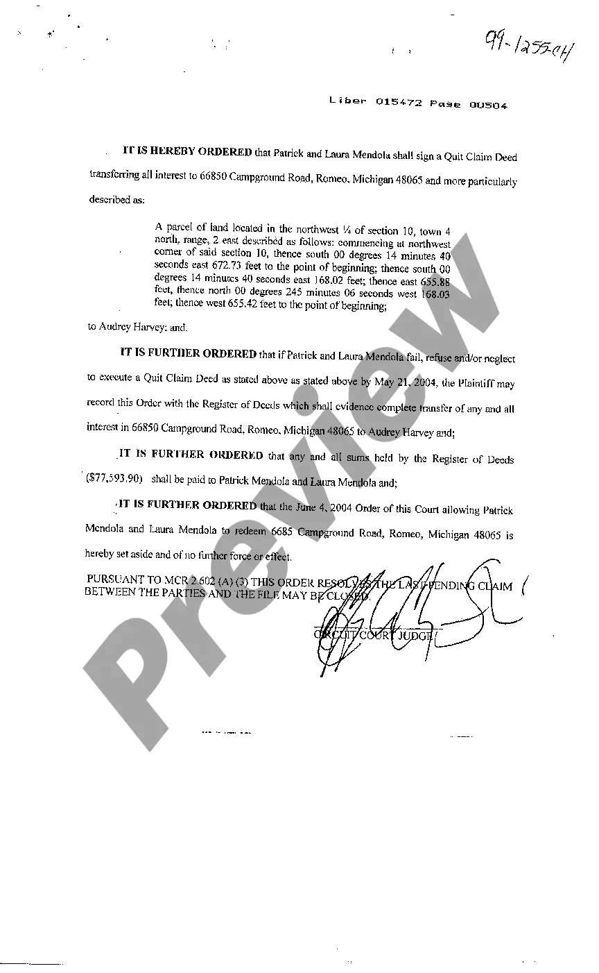 Preview Order Compelling Transfer of Property