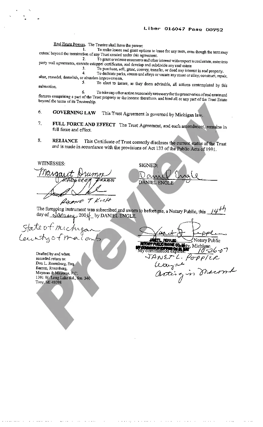 Preview Certificate of Trust Existence and Authority