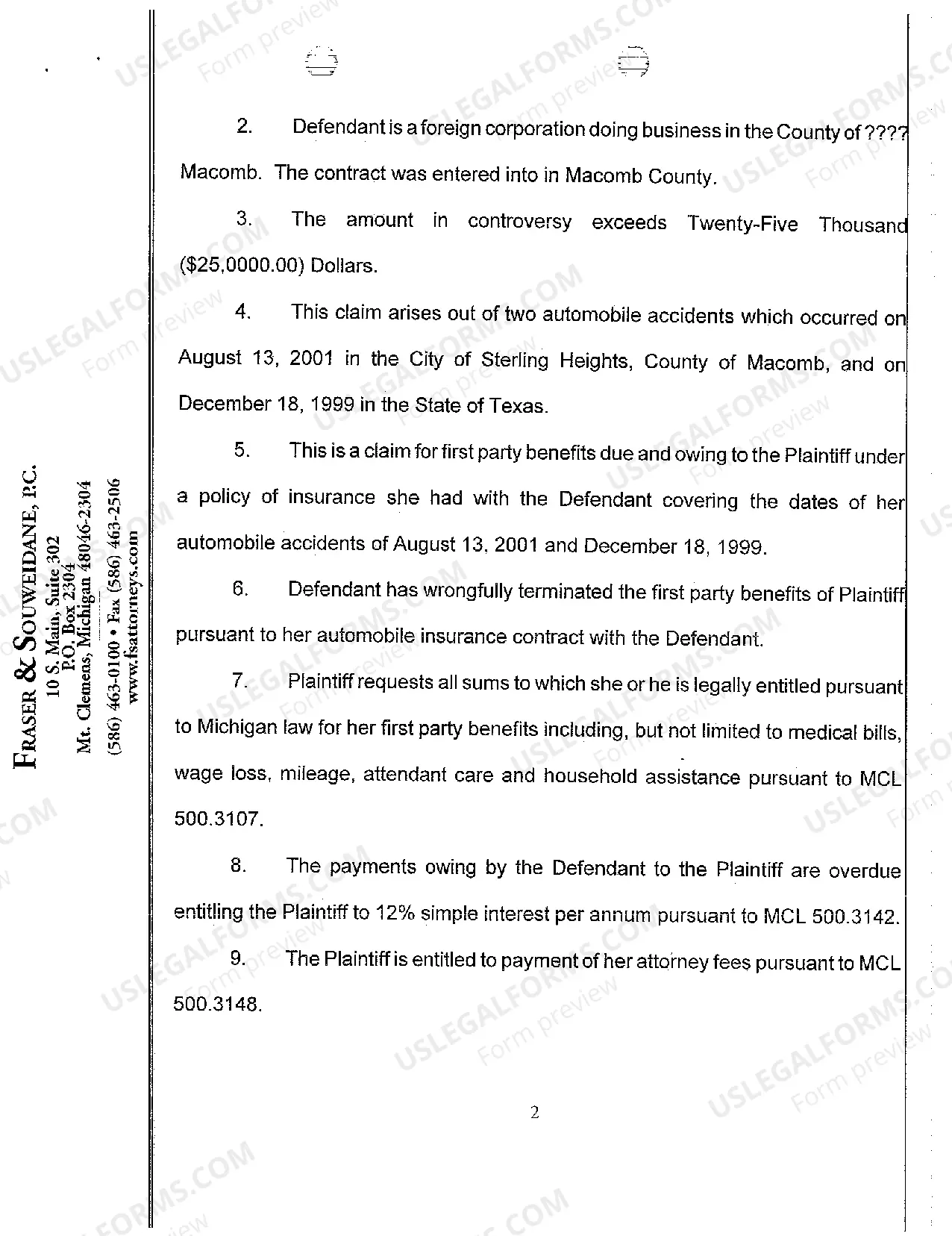 Preview A01 Complaint Against Insurance Company for Nonpayment of Benefits