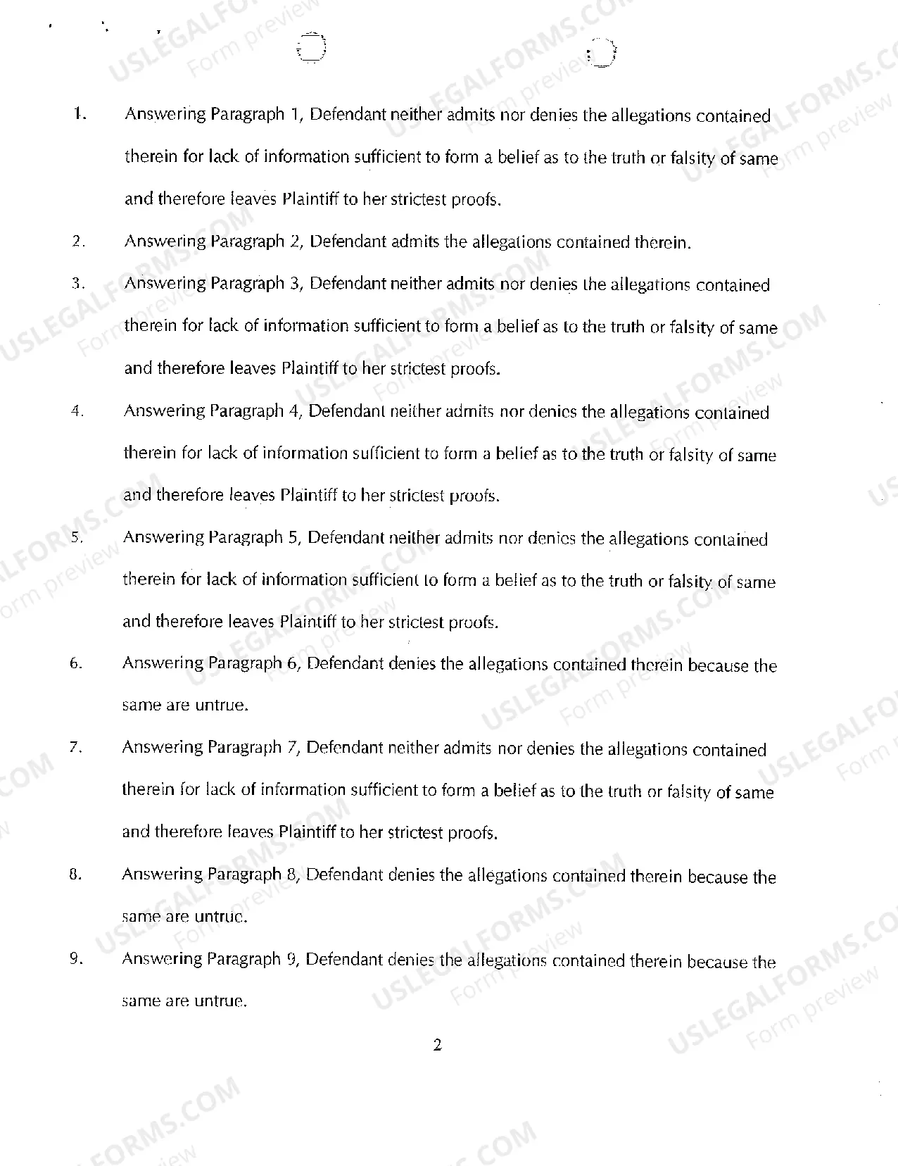 Preview A02 Defendant's Answer to Complaint, Reliance Upon Jury Demand And Affirmative And Or Special Defenses