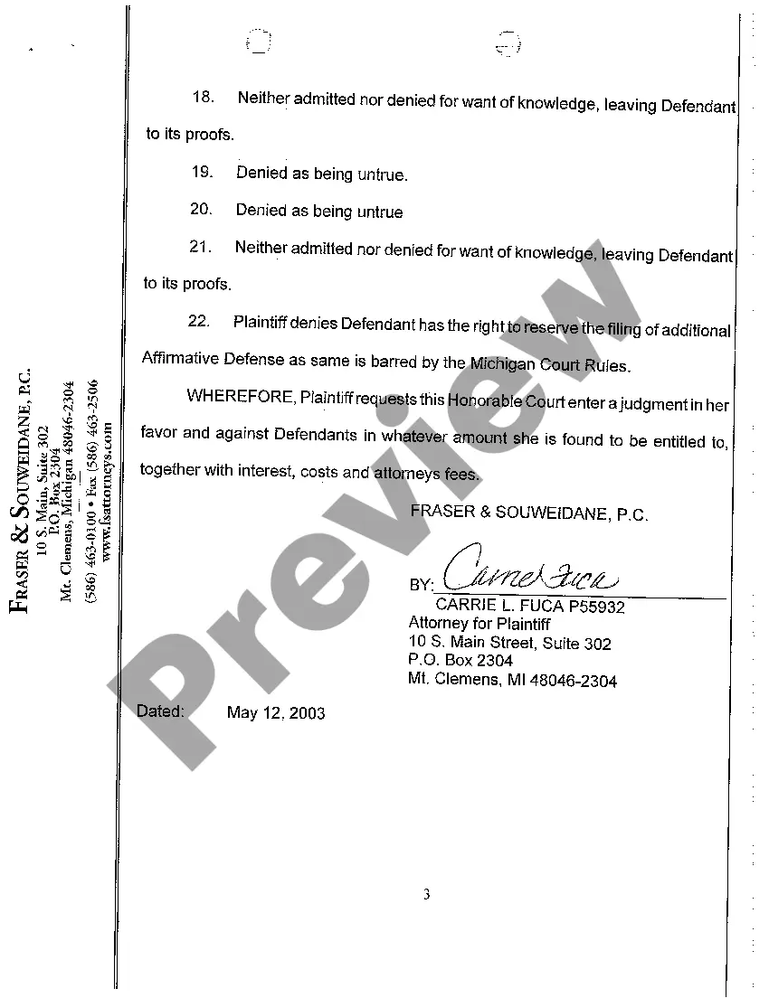 Preview A05 Plaintiff's Reply to Defendant's Affirmative Defenses