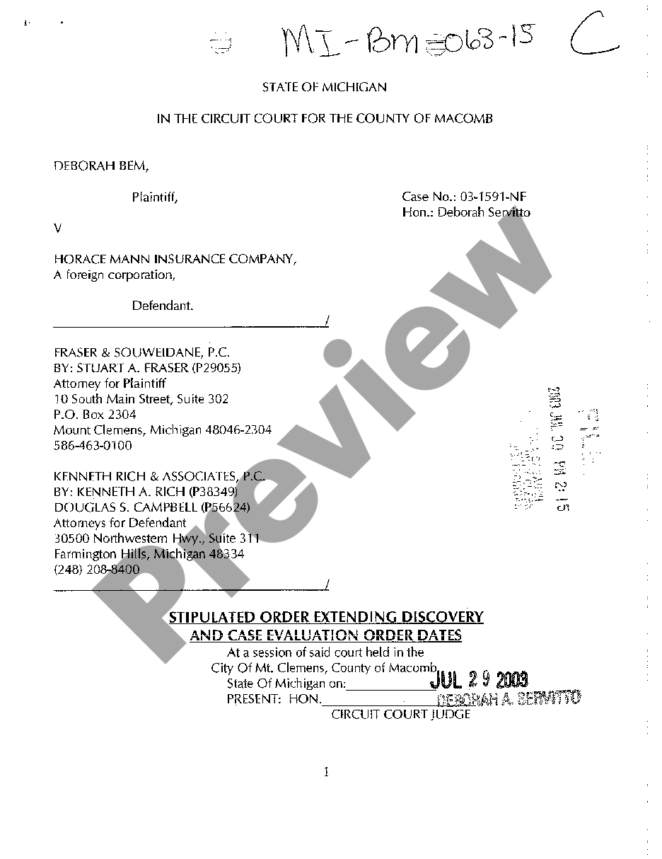 Lansing Michigan Stipulated Order Extending Discovery And Case ...