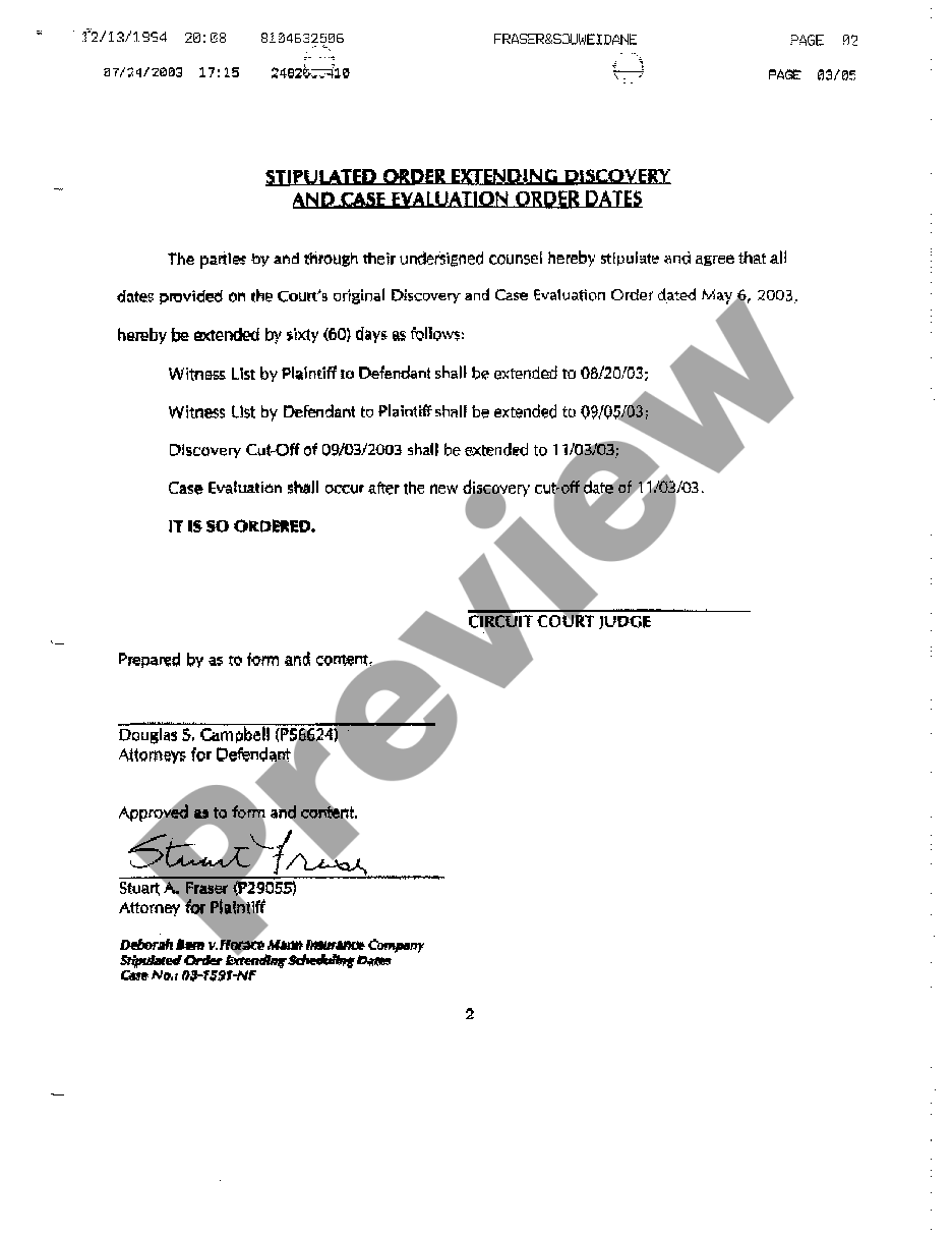 Lansing Michigan Stipulated Order Extending Discovery And Case ...