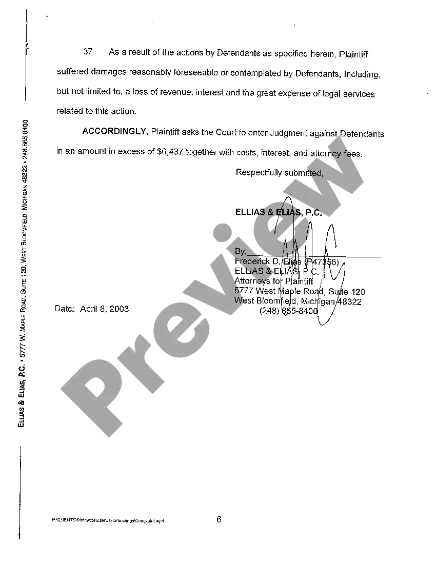 Preview A01 Complaint for Breach of Contract and Lien Foreclosure regarding Construction on Home