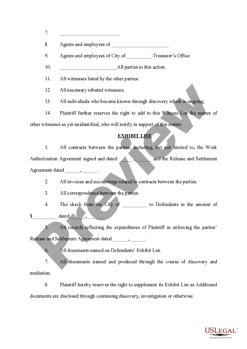 Preview Plaintiff Witness And Exhibit List