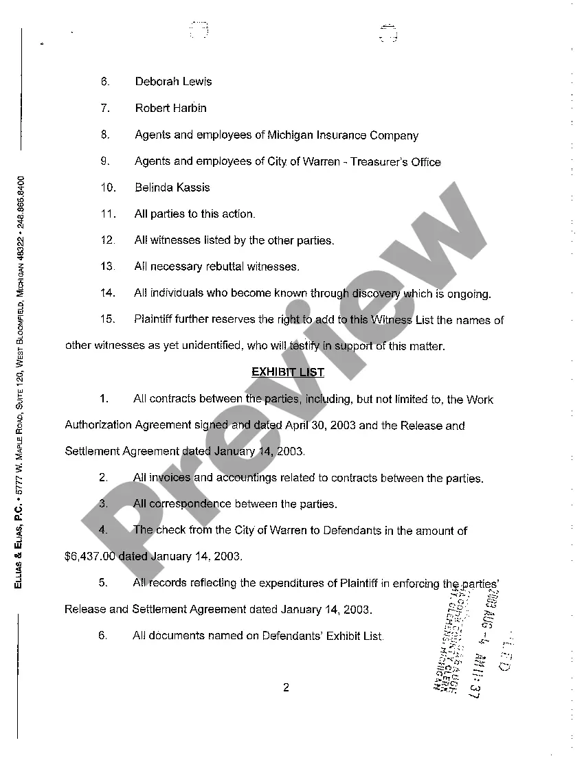 Preview A05 Plaintiff Witness And Exhibit List