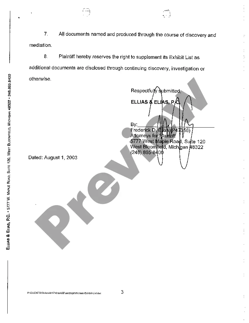 Preview A05 Plaintiff Witness And Exhibit List