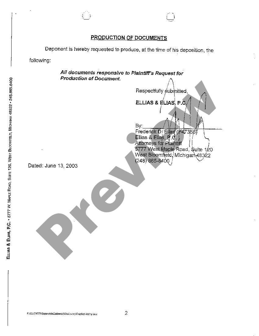 Notice Of Intent To Serve Subpoena Duces Tecum Without Deposition US