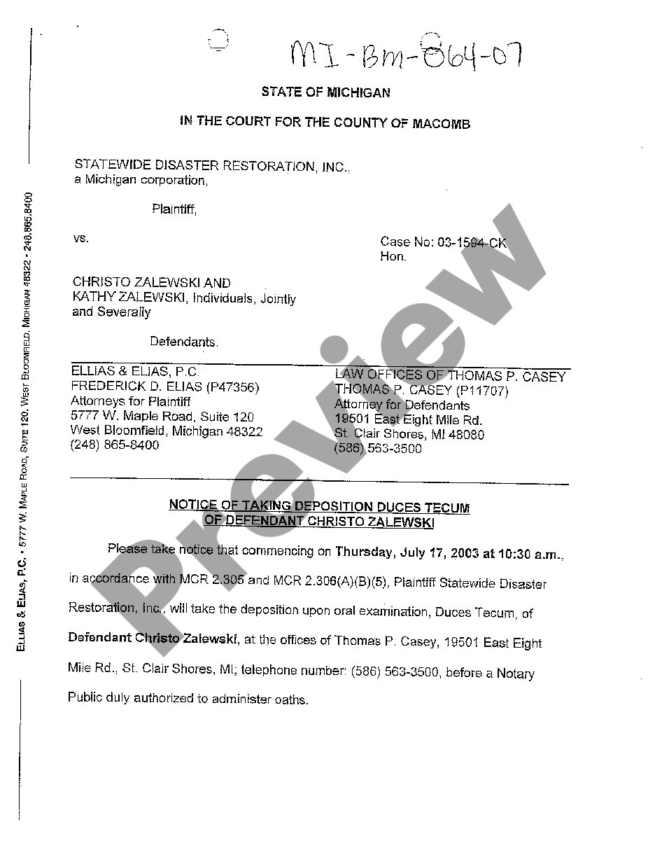 Subpoena Duces Tecum Without Deposition Federal Court US Legal Forms