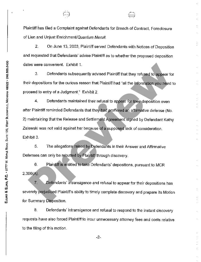 Preview A08 Plaintiff's Motion to Compel Depositions of Defendants And for Sanctions