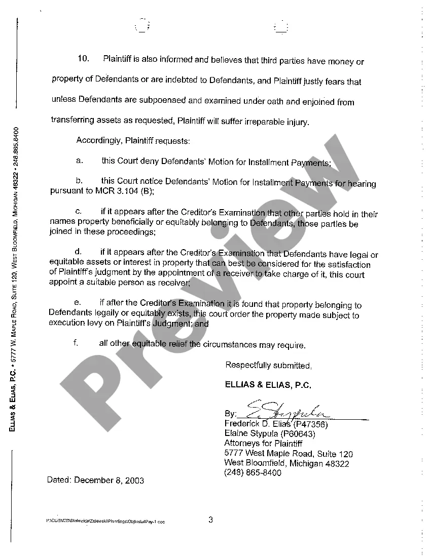 Get A14 Objections to Defendants' Motion for Installment Payments And Plaintiff's Request for Hearing Preview A14 Objections to Defendants' Motion for Installment Payments And Plaintiff's Request for Hearing