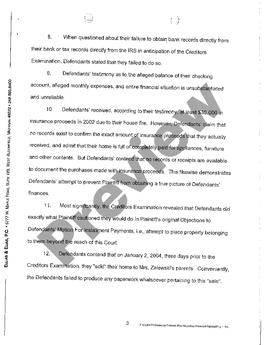 Get A15 Supplemental Objections to Defendants' Motion for Installment Payments Preview A15 Supplemental Objections to Defendants' Motion for Installment Payments