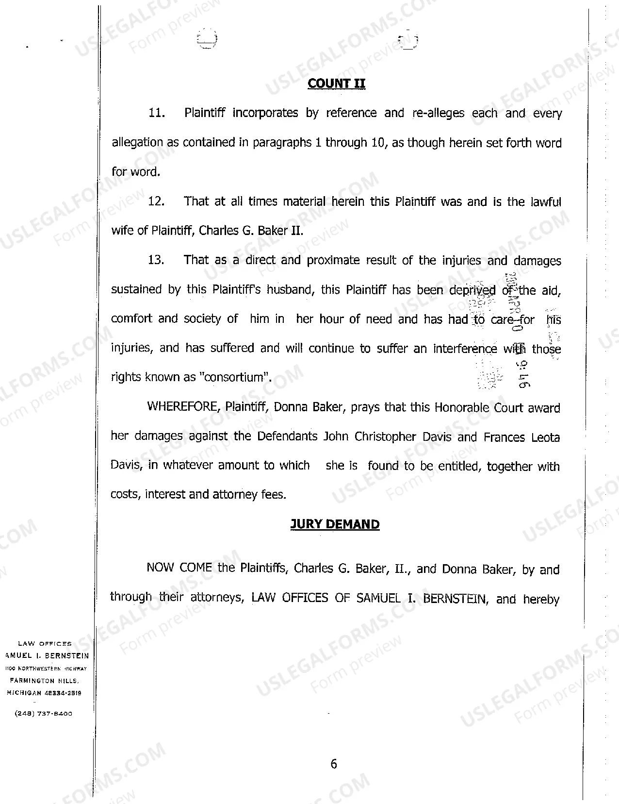 Preview A01 Complaint And Jury Demand regarding Two Car Collision