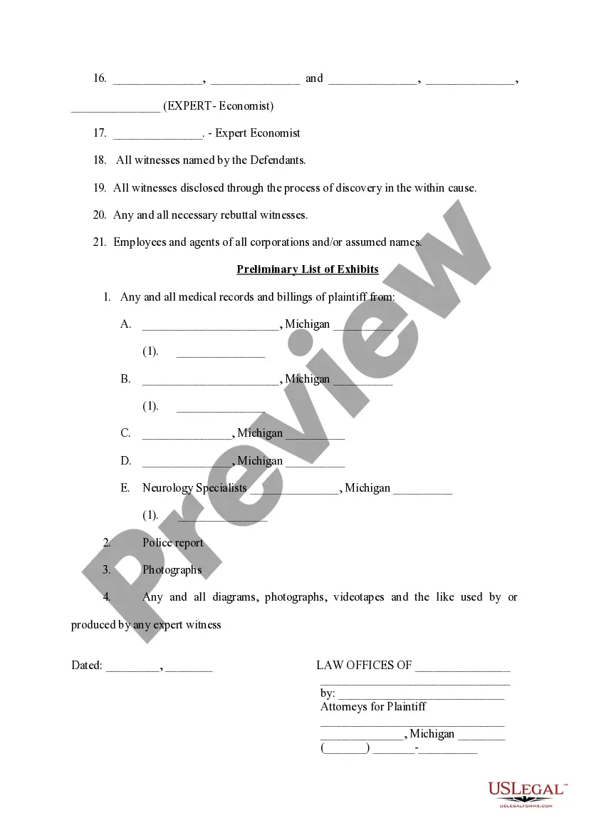 Preview Plaintiff Preliminary Witness List