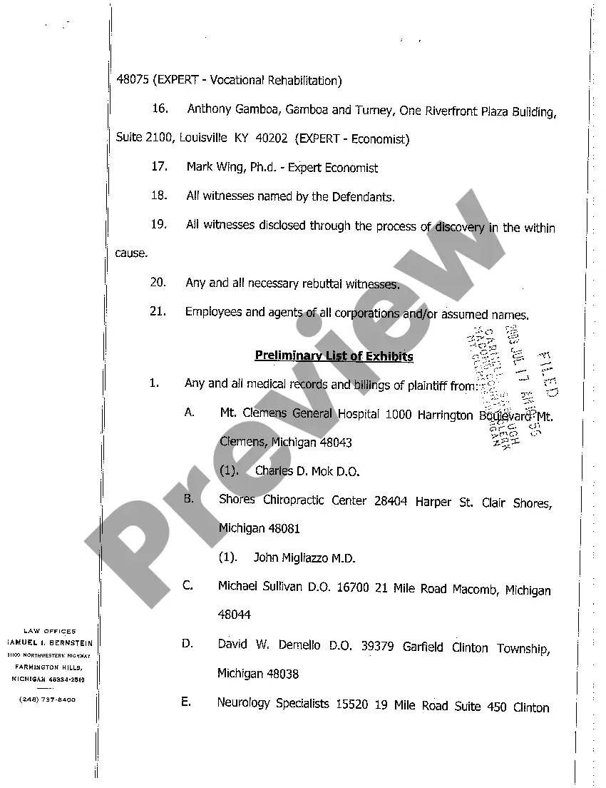 Get A02 Plaintiff Preliminary Witness List Preview A02 Plaintiff Preliminary Witness List