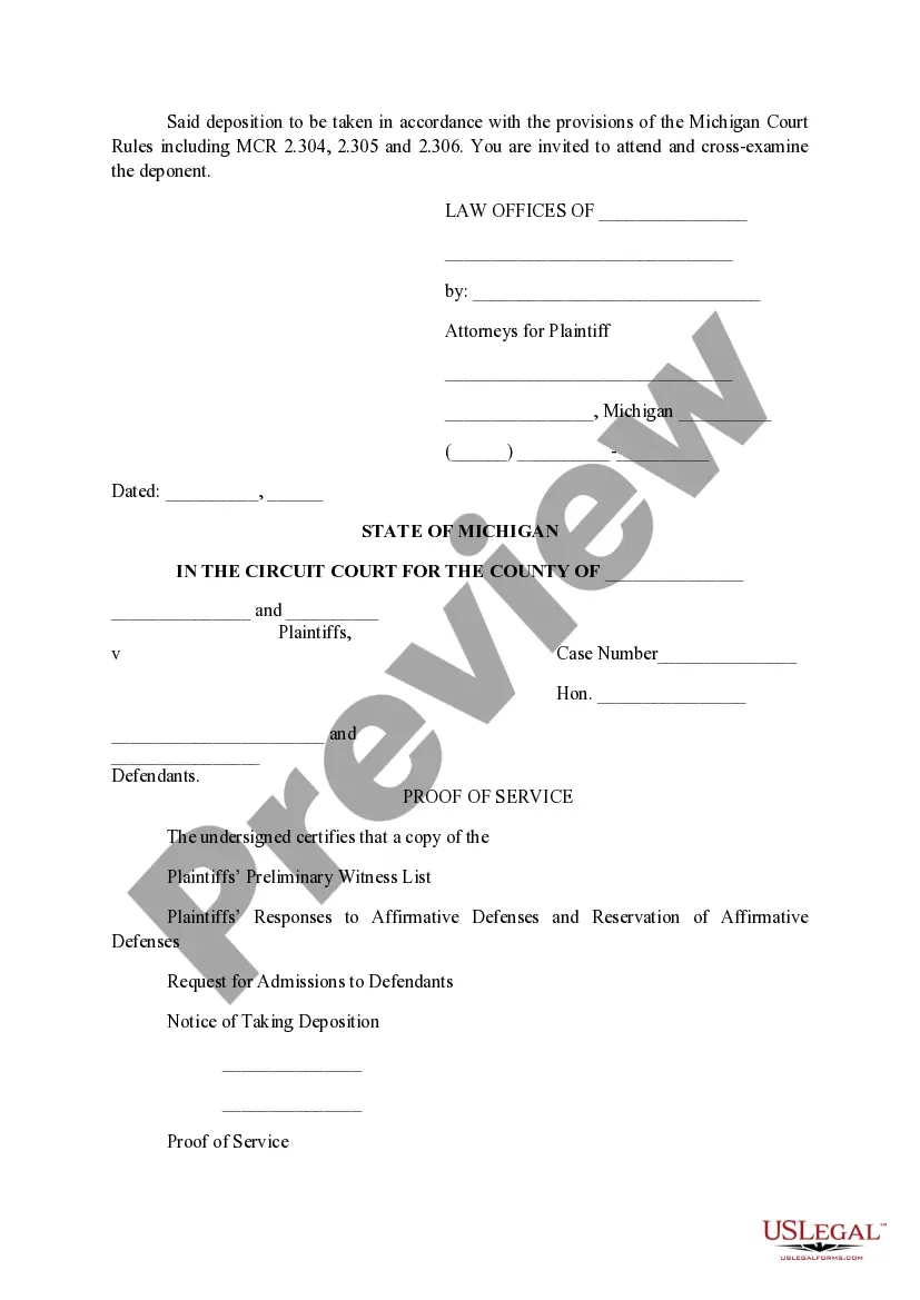 Preview Notice of Taking Deposition