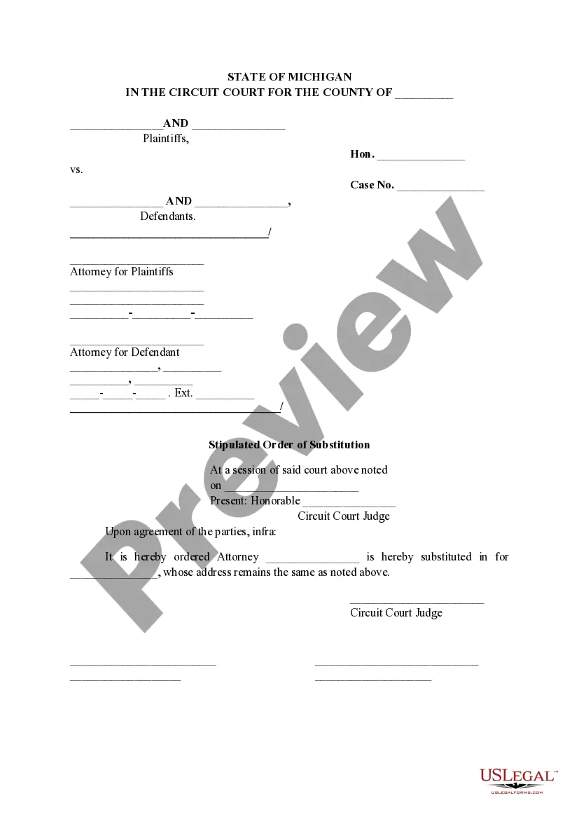 Get Stipulated Order of Substitution Preview Stipulated Order of Substitution