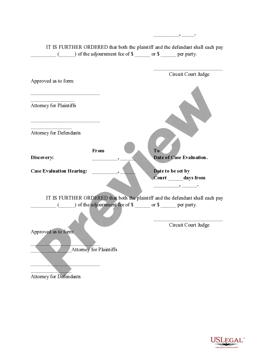 Get Stipulated Order Adjourning Case Evaluation Preview Stipulated Order Adjourning Case Evaluation