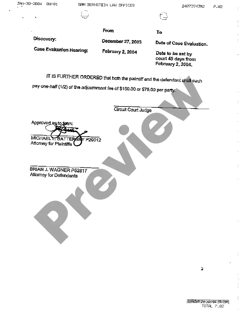 Preview A12 Stipulated Order Adjourning Case Evaluation