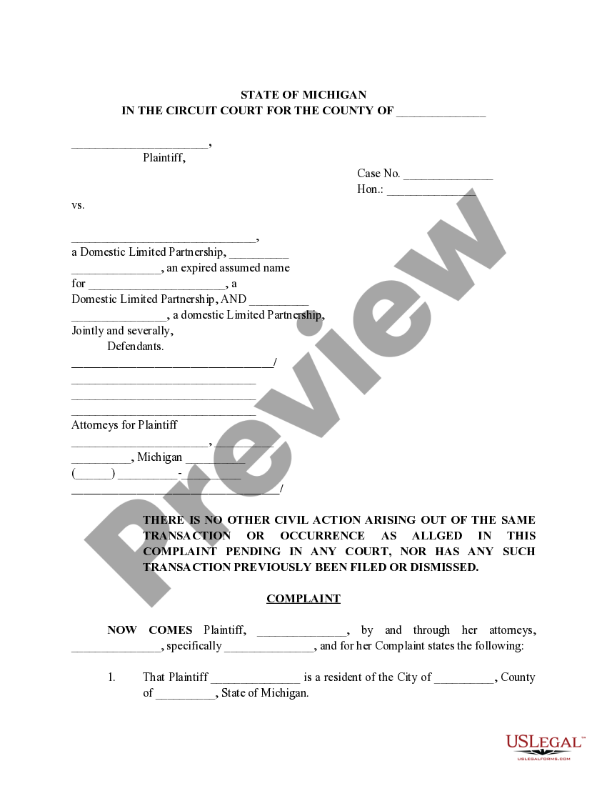 Grand Rapids Michigan Complaint Slip and Fall US Legal Forms