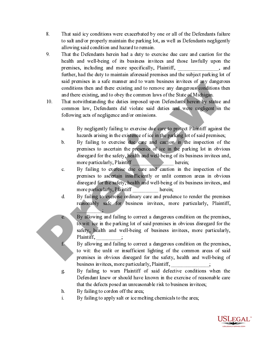 Grand Rapids Michigan Complaint Slip and Fall US Legal Forms