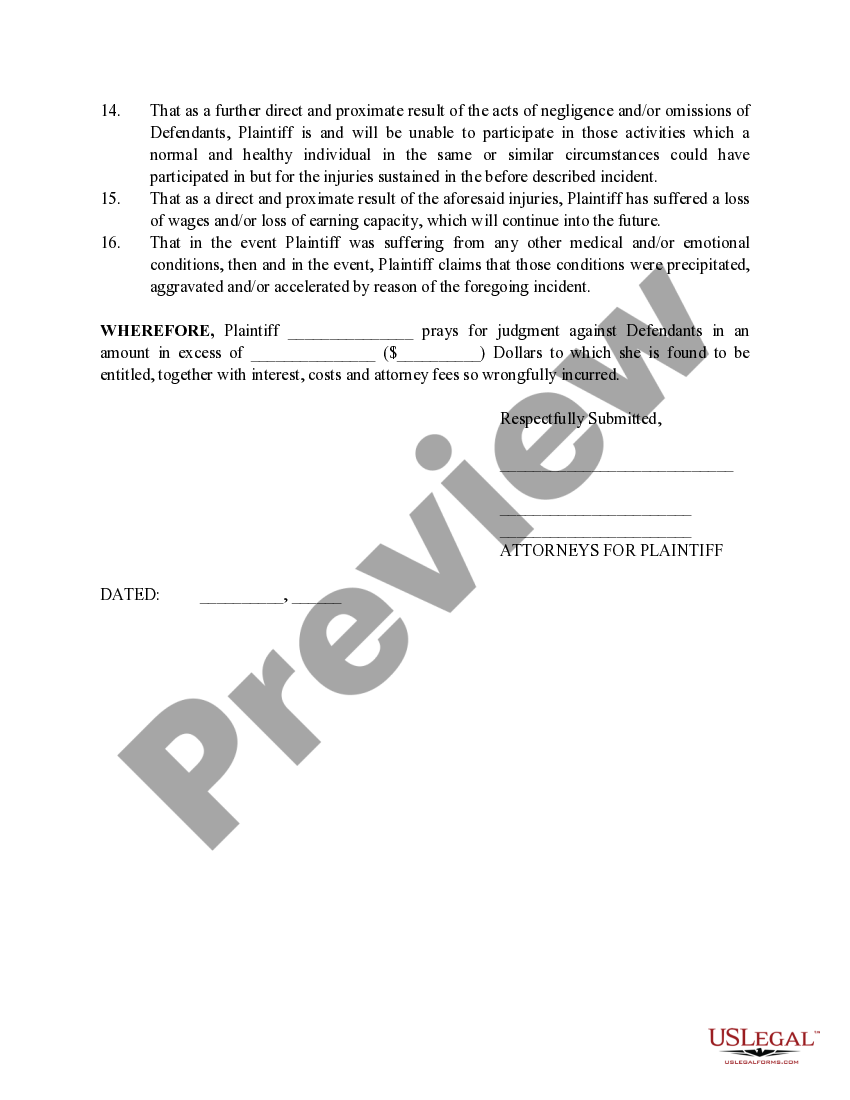 Grand Rapids Michigan Complaint Slip and Fall US Legal Forms