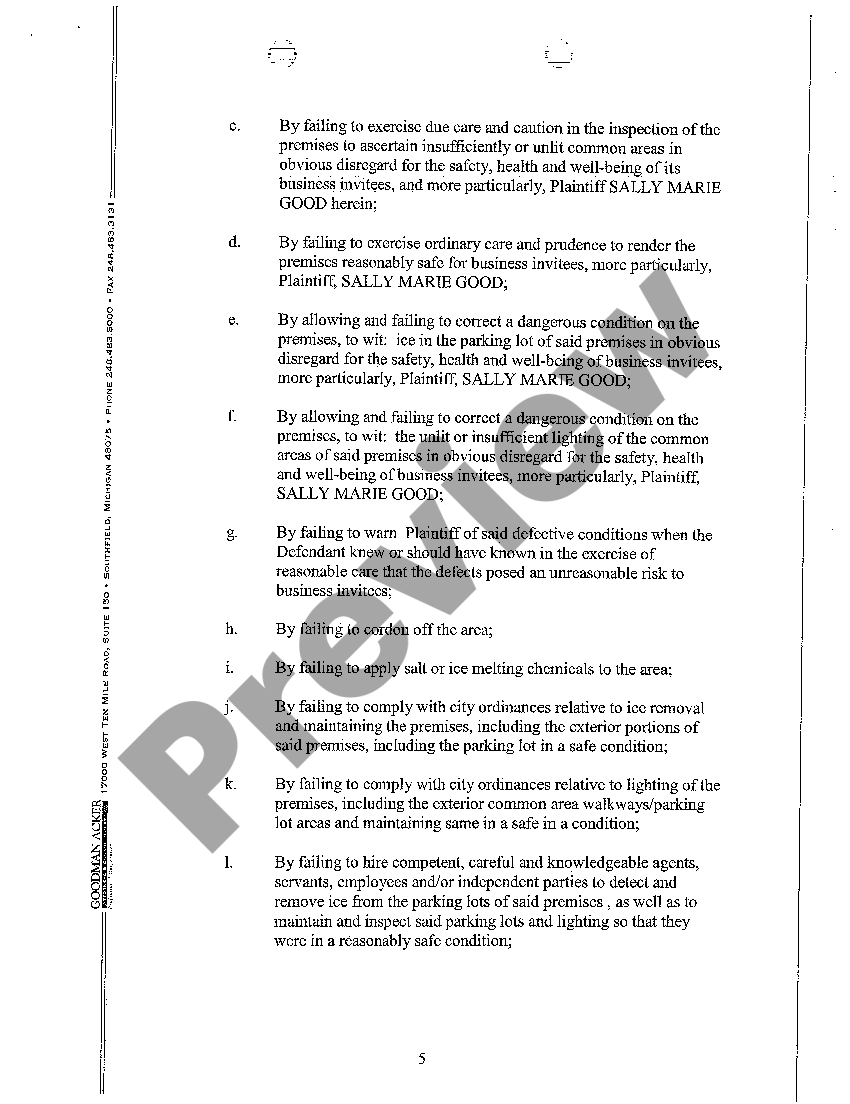 Michigan Slip And Fall Complaint Pdf Form US Legal Forms