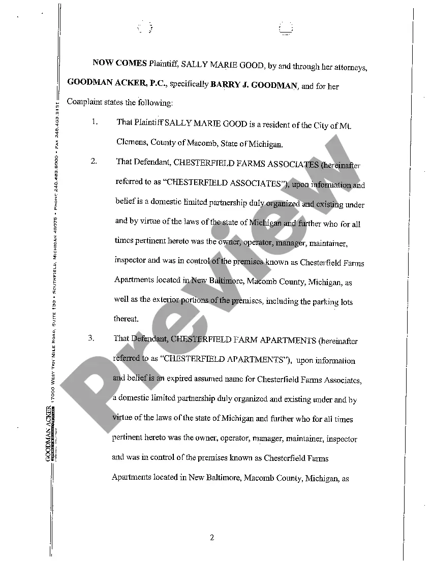 Get A01 Complaint regarding Slip and Fall on Ice in Parking Lot at Apartment Complex Preview A01 Complaint regarding Slip and Fall on Ice in Parking Lot at Apartment Complex