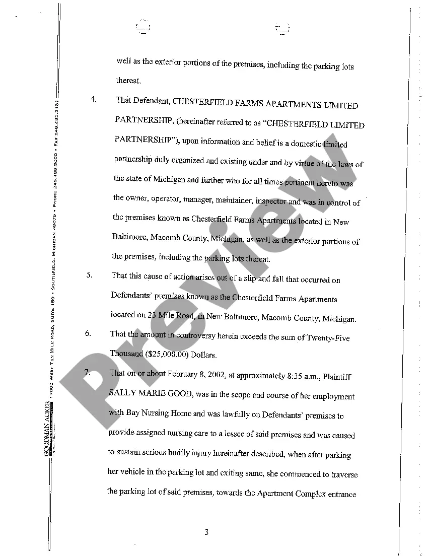 Get A01 Complaint regarding Slip and Fall on Ice in Parking Lot at Apartment Complex Preview A01 Complaint regarding Slip and Fall on Ice in Parking Lot at Apartment Complex