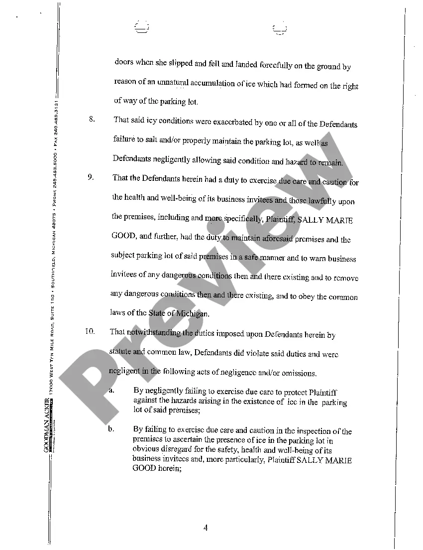 Get A01 Complaint regarding Slip and Fall on Ice in Parking Lot at Apartment Complex Preview A01 Complaint regarding Slip and Fall on Ice in Parking Lot at Apartment Complex